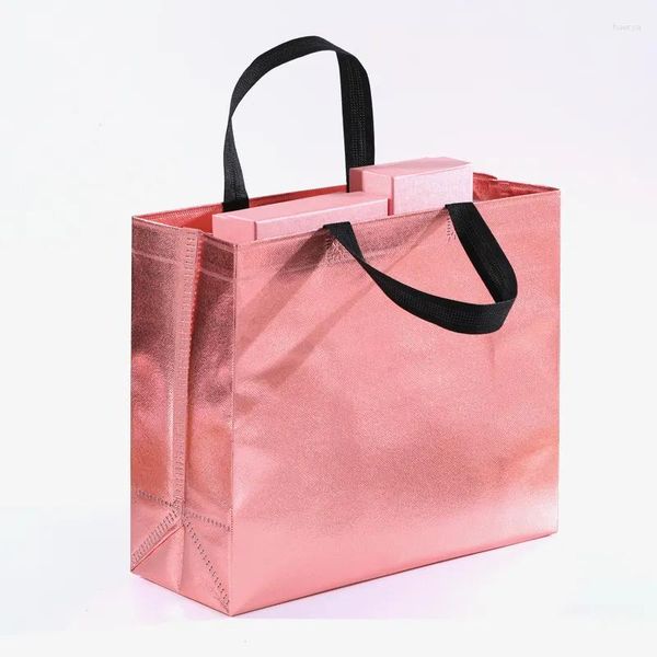Juego de bolsas de almacenamiento de 20 impresionantes regalos holográficos reutilizables en oro rosa con asas blancas - Perfecto para usar como cumpleaños