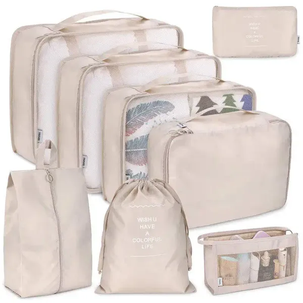 Sacs de rangement Ensemble de 8 Assortiment de voyage Bagages de grande capacité pour l'emballage Cube Vêtements Sous-vêtements Cosmétique