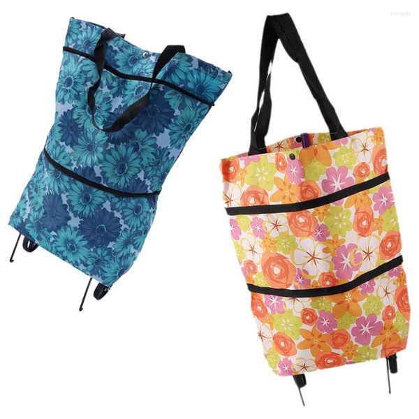 Bolsas de almacenamiento Carro de compras Carro pequeño con ruedas Bolsa de comestibles Bolsa Reutilizable Lavandería Tote grande