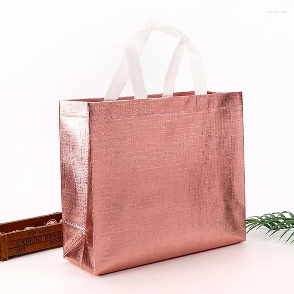 Sacs de rangement Shopping Laser Brillant Réutilisable Sac d'épicerie Fourre-tout avec poignée Non-tissé Cadeau Faveur Goodie En Gros