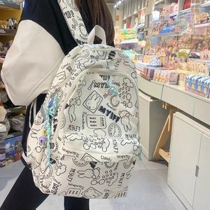 Sacs de rangement Simple and Print Canvas Sac Girl Backpack Kawaii École grande capacité
