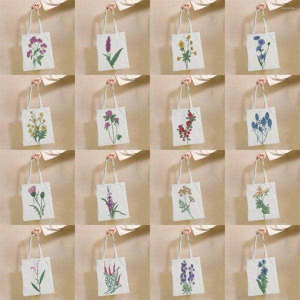 Sacs de rangement Simple beau motif de fleur sac à provisions réutilisable toile fourre-tout impression Eco Shopper épaule