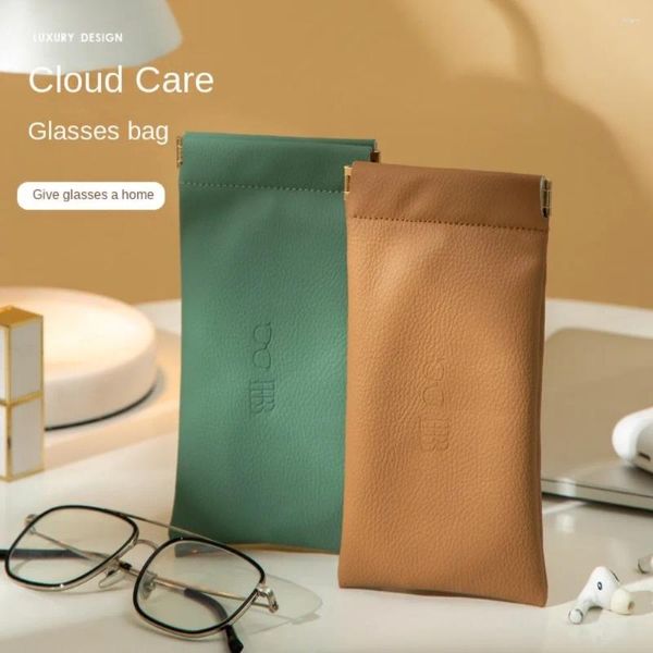 Bolsas de almacenamiento Simple portátil suave de lentes de cuero PU bolso Cierre automático Cierre automático Puga impermeable Cubierta de gafas de sol de cubierta protectores