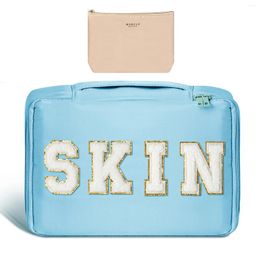 Opbergtassen Skin Patch Cosmetic Bag Blue Pouch Organizer Polyester Beauty Make -up Travel voor meisjes vrouwen Preppy Case Portable