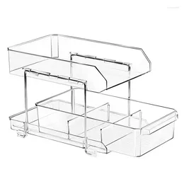 Sacs de rangement Panier de glissière Sliding Tire Out Organizer Shelf avec tiroirs 2 niveaux Diviseurs de conteneurs à glissement polyvalent