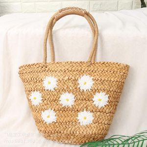 Sacs de rangement Small Daisy Broidered Pail Corn Hack Trade tressé en stock Sac de plage pour femmes ouvertes