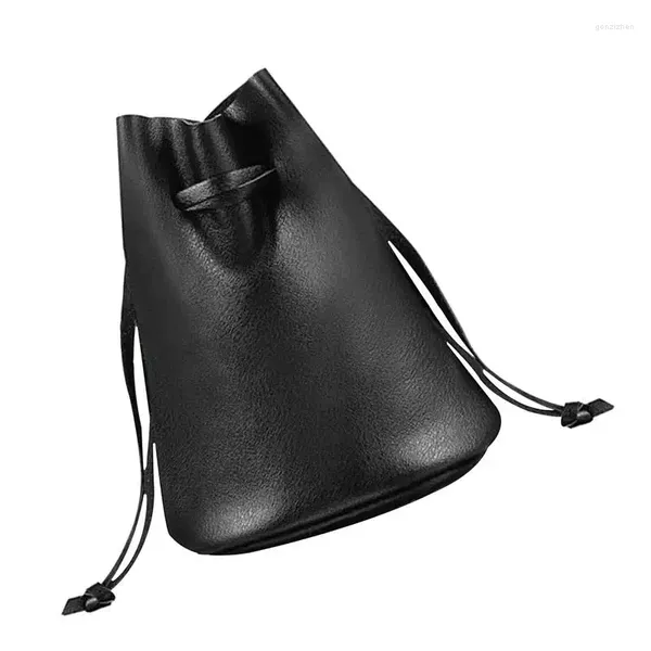 Sacs de rangement Petite pochette à cordon de serrage pour femmes Cadeau Caméra en cuir PU noir