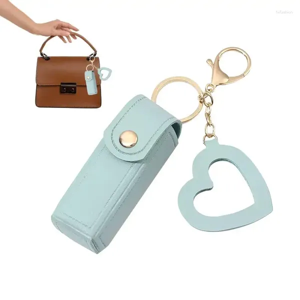 Bolsas de almacenamiento estuche de lápiz labial pequeño estuches de viaje de maquillaje elegante Mini con colgante de corazón y brillo de labios