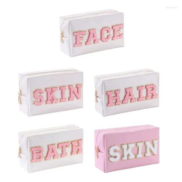 Bolsas de almacenamiento Bolsa de maquillaje bordado de toallas rosas suaves y absorbentes