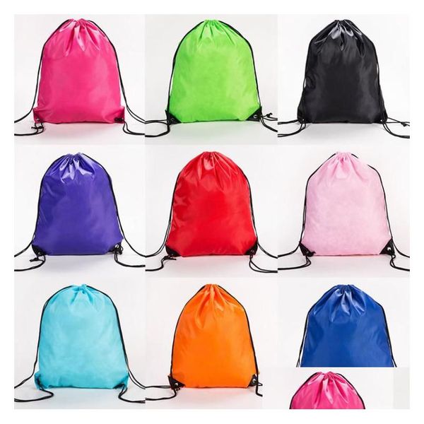 Bolsas de almacenamiento Cadena de color sólido Dstring Back Pack Cinch Sack Gym Tote Bag Escuela Deporte Zapato Sn4650 Drop Entrega Home Garden Housekeep Dhlsv