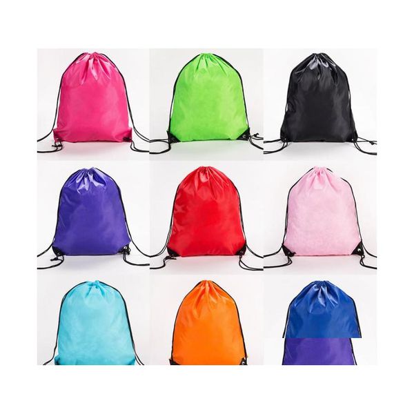 Bolsas de almacenamiento Cadena de color sólido Dstring Back Pack Cinch Sack Gym Tote Bag Escuela Deporte Zapato Sn4650 Drop Entrega Home Garden Houseke DHB4F