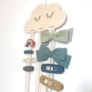 Opbergzakken massieve houten wolk katoen tapijt tapijt haarspel haarband boog muur hangende hanger diy kit kinderkamer decor accessoires