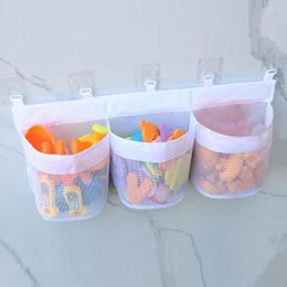 Sacs de rangement Organisateur de salle de bain SACHAGE SAGE MESH SUPPLABLE AVEC TROIS POCHETS POUR LES JOUETS DE BAIN-RÉSILSIONNÉ