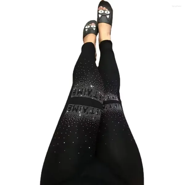 Bolsas de almacenamiento Spring Black Stretch Dinestone Skinny Pants Leggings Mujeres Gruidas