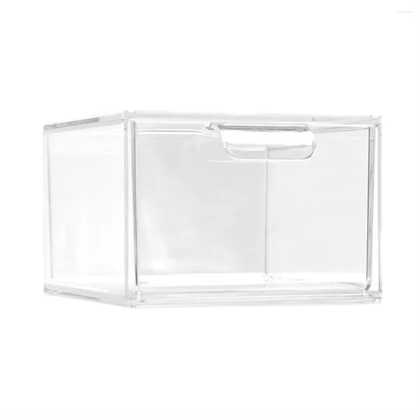 Sacs de rangement Organisateur de maquillage empilable et organisateurs acryliques Tiroir en plastique transparent avec poignées pour vanité