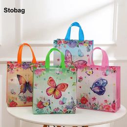 Opbergzakken StoBag 12 stuks Cartoon Vlinder Non-woven Tote Stof Cadeaupakket Kinderen Verjaardag Waterdicht Herbruikbaar Zakje Feest