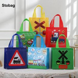 Storage Bags StoBag 12pcs Cartoon Non-woven Tote Fabric Gift Package Kids Child Waterproof Reusable Pouch Party Favors Holiday