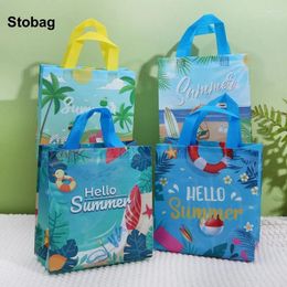 Sacs de rangement Stobag 12pcs dessin animé Summer plage Tote Tote Kids Gift Fabric Fabricage étanche SPOCHE REUSABLE FAVORS FAVORS