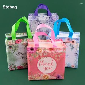 Sacs de rangement stobag 12pcs fourre-tout non tissés merci fleur cadeau tissu bonbon collation étanche à sachet réutilisable de fête