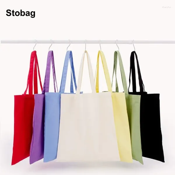 Bolsas de almacenamiento StoBag 5 unids Colorido Algodón Tote Hombro Bolsa de compras Tela de lona Portátil Reutilizable Bolsa grande Logotipo personalizado (tarifa adicional)