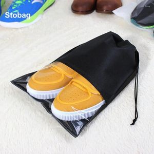 Opbergzakken stobag 5 stcs niet-geweven trekkoord schoen stofdichte zak herbruikbaar met raam reisorganisator zaklogo (extra kosten)
