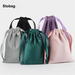 Sacs de rangement Stobag 5pcs velours flanelle petits bijoux cadeau cosmétique cordon paquet anti-poussière portable poche organisateur pochette