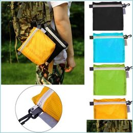 Storage Bags Storage Bags 4 Color Nylon Coated Sil Fabric Waterproof Zipper Hook Bag Outdoor Cam Hiking Travel Pocket Pouch Organize Dh7O1