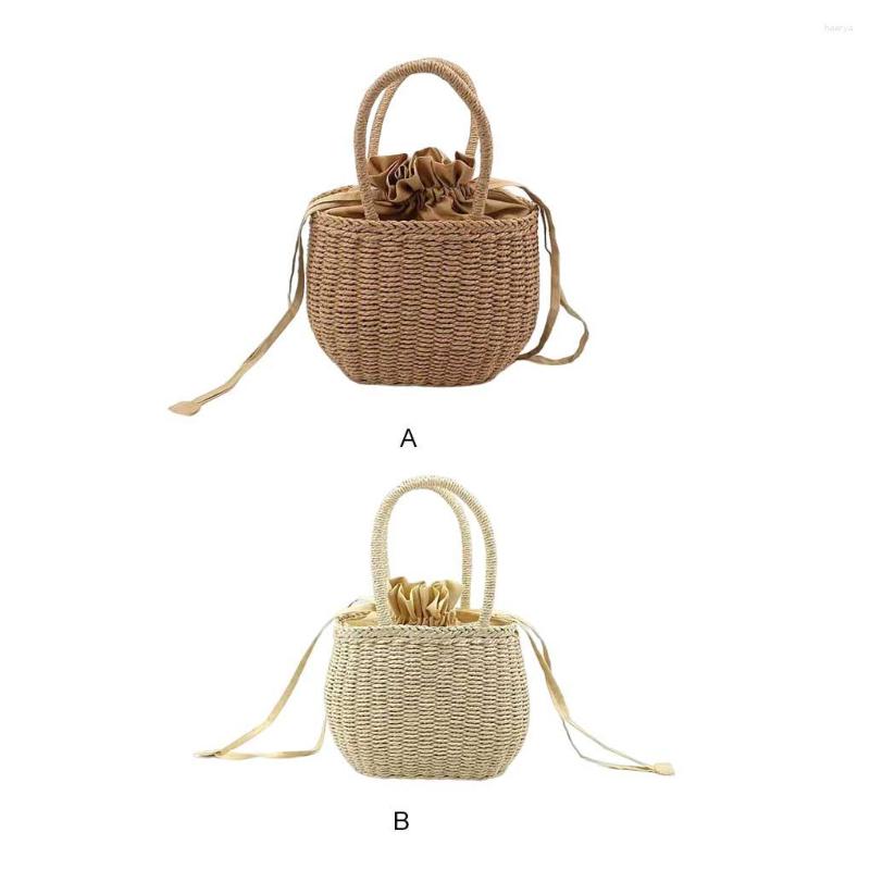 Sacs de rangement sac à main en paille Portable poignée de levage à la mode femmes adorables filles élégantes dames Shopping sac à cordon pochette