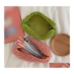 Sacs de rangement Étudiants Crayon Sac en peluche avec fermeture à glissière Pochette de maquillage Organisateur de papeterie pour bureau scolaire Kid Girl Drop Del Otayd