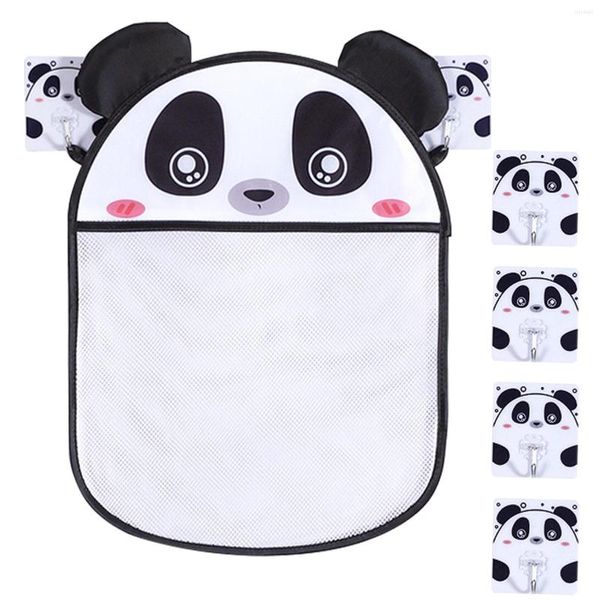 Sacs de rangement Jouet de bain robuste Imperméable Durable Pratique pour baignoire Maille à séchage rapide Pratique Motif panda Maison avec crochets Polyester