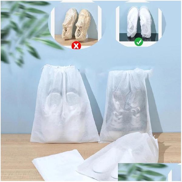 Sacs de rangement Sublimation Chaussures blanches Sac sec Antiyellow Storage Bagtravel Dstring Boot Storages Box Cloth Dustproof Bags Wholesale D Dhhzi