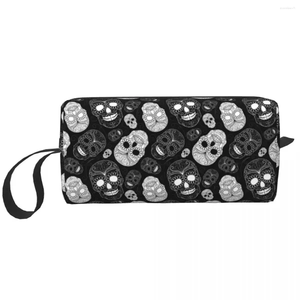 Bolsas de almacenamiento Calaveras de azúcar Bolsa de maquillaje en blanco y negro