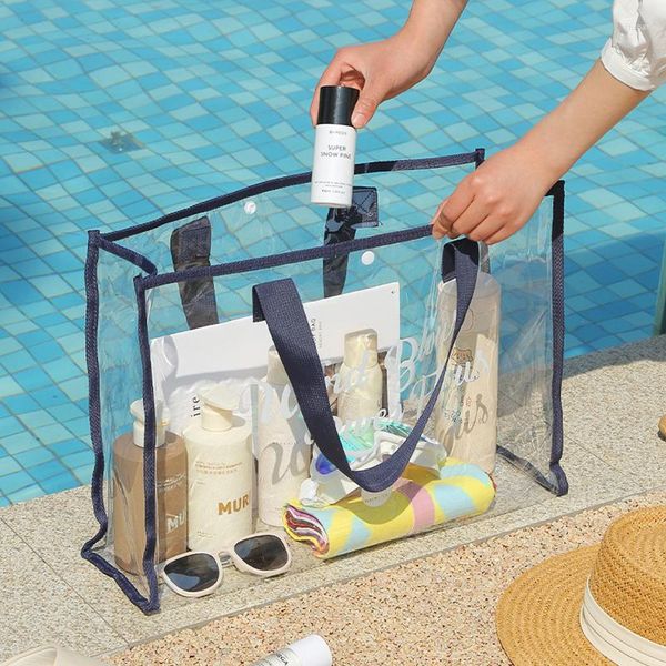 Sacs de rangement été multifonctionnel PVC étanche sac de natation Transparent grande capacité Portable extérieur plage articles de toilette sac à main