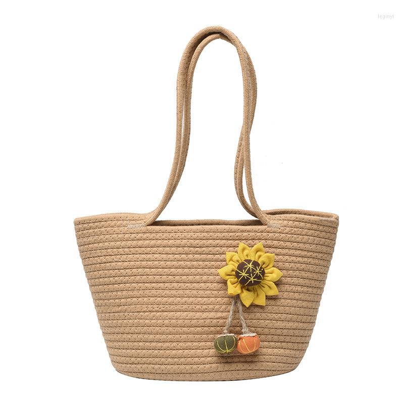 Storage Bags Sunflower Straw Woven Handbags For Women Shoulder Bag Fashion Tote Beach Large Capacity Shopping