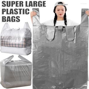 Bolsas de almacenamiento Súper grande Plata Espesar Plástico Bolsa de embalaje móvil transparente con asa para ropa de cama de manta de edredón