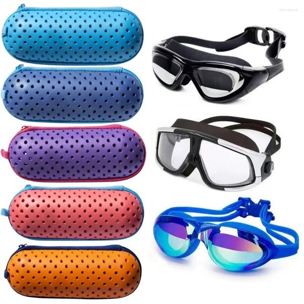 Bolsas de almacenamiento gafas de natación caja de protección de gafas de natación con orificios de drenaje de clip eva portátil para exteriores
