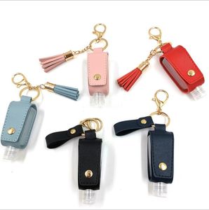 Opbergzakken T-vorm Hand Sanitizer Lederen Covers Tassel Houder Sleutelhanger Vloeistof Zeep Solid Candy Pouch Outdoor Drinkbare Warp Tassen LSK628