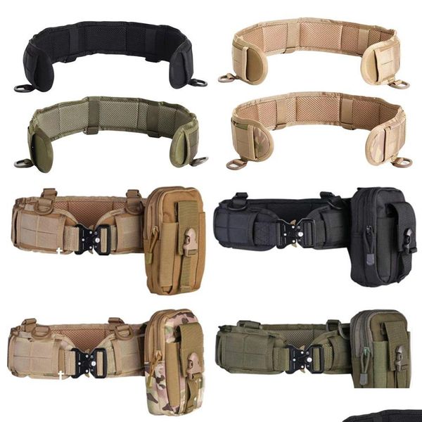 Bolsas de almacenamiento Tactical Battle Belt Hunting Men Battlebelt Set War Military Cinturones de cintura internos con bolsa de herramientas para teléfono Dro Dhhy1