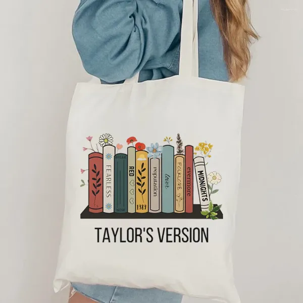 Sacs de rangement Taylor's Version Sac fourre-tout Musique Inspiré Floral Album Impression Toile Eras Tour Anti Hero Mignon Voyage Mode Sac À Main