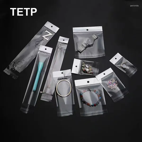 Sacs de rangement TETP 400PCS Sac auto-adhésif transparent avec trou de suspension pour collier Bracelet Bracep Brush Packaging Affichage en gros