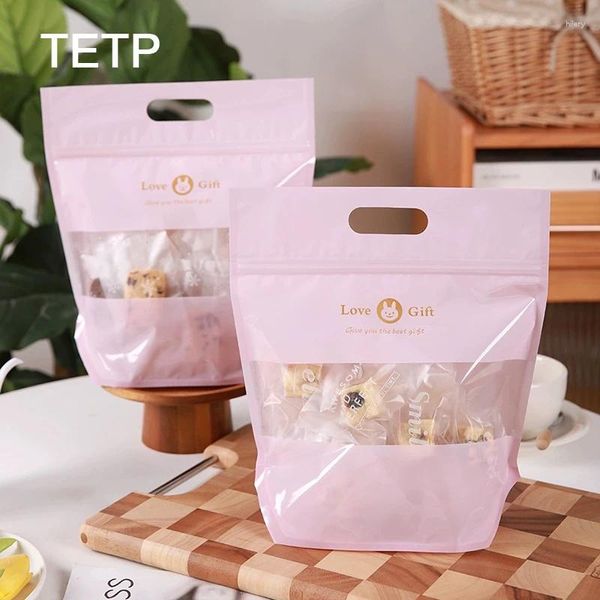 Sacs de rangement TETP 50pcs biscuits roses emballage avec fenêtre transparente maison fête d'anniversaire à la main bonbons nougat pain cadeau décoration faveurs