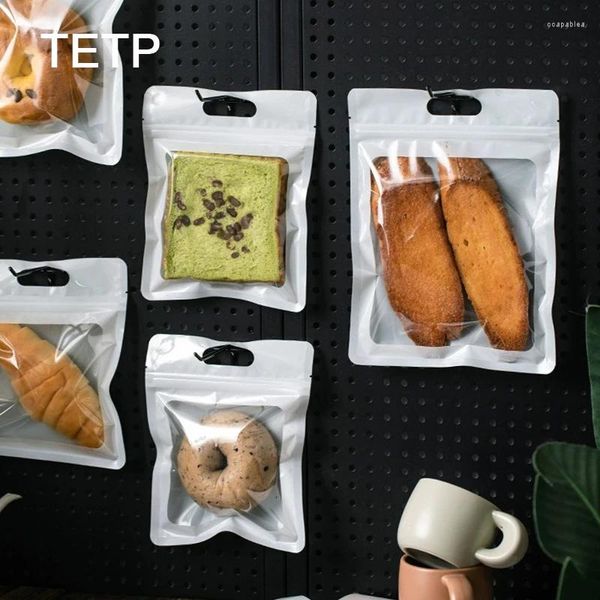 Bolsas de almacenamiento TETP 50pcs Empaque de ruptura blanca con ventana transparente Toast Bread Cookies Packaigng Decoración de la fiesta en casa Favores