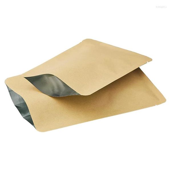 Bolsas de almacenamiento Grueso Blanco Borwn Open Top Paquete de papel Kraft Alimentos Polvo Grano de café Papel de aluminio Bolsas planas termosellables internas