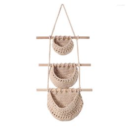 Opbergtassen drie laag fruit hangende mand boho home keuken decor netto handgeweven en groente pocket tuin bloempot