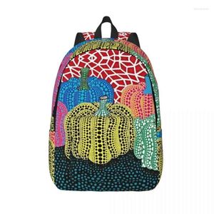 Bolsas de almacenamiento Three Polkadot Pumpkin Art Mochila de lona para hombres Mujeres Escuela universitaria impermeable Yayoi Kusama Bolsa Imprimir Bookbag