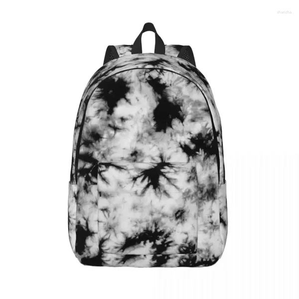 Bolsas de almacenamiento Tie Dye Mochila en blanco y negro para hombres Mujeres Estudiantes Estudiantes de senderismo Viajes Daypack College Canvas con bolsillo