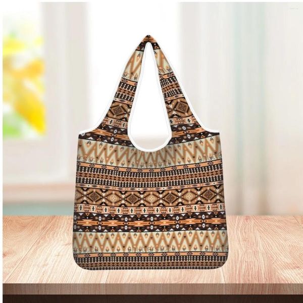 Bolsas de almacenamiento TOADDMOS Impresión africana Patrón étnico Bolsa de compras de damas Aztec Diseño de marca Messenger Home gran capacidad bolsillo