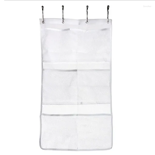 Bolsas de almacenamiento Artículos de tocador Colgador de cortina Accesorios de baño Organizador de bolsa de ducha de malla