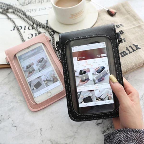 Bolsas de almacenamiento Pantalla táctil Teléfono celular Monedero Smartphone Monedero Cuero Correa de hombro Bolso Bolso de mujer para X S10 Huawei P2012099