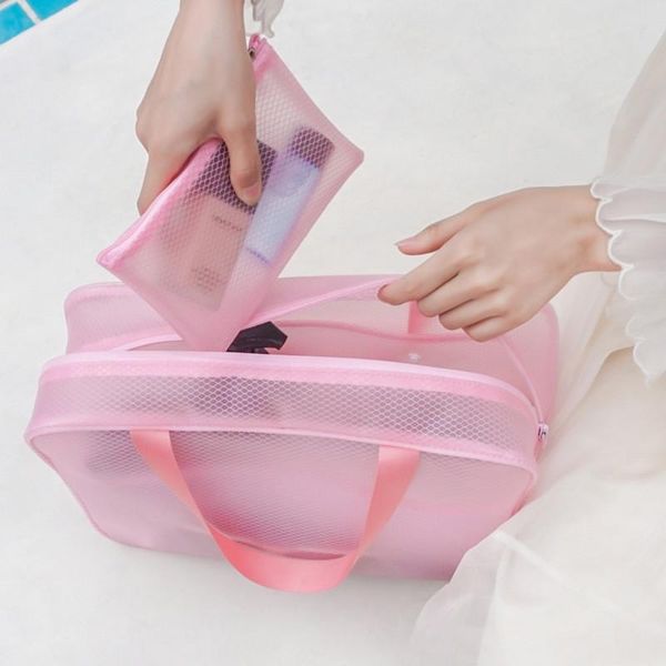 Sacs de rangement Transparent PVC femmes sac cosmétique imperméable voyage articles de toilette organiser PU maquillage femme lavage sac à main HJOY
